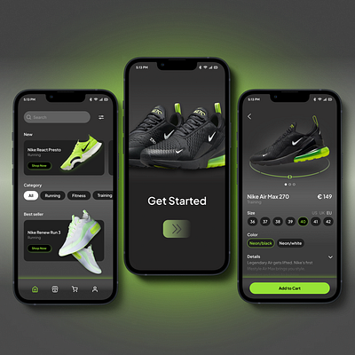 Sneakers Store Mobile App app design mobile design sneaker app design sneakers ui uiux user interface design ux design