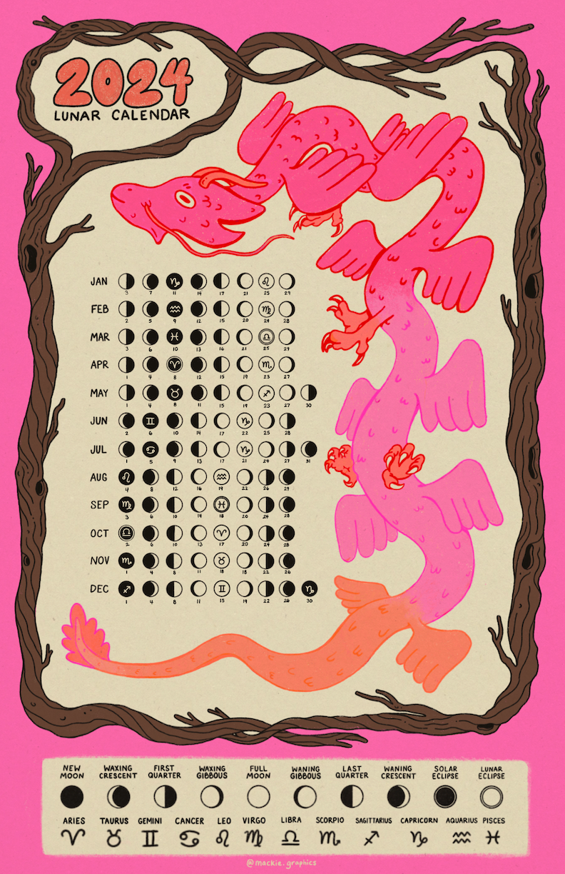2024 Lunar Calendar calendar design digitaldownload graphic design illustration lunarcalendar poster posterdesign printdesign