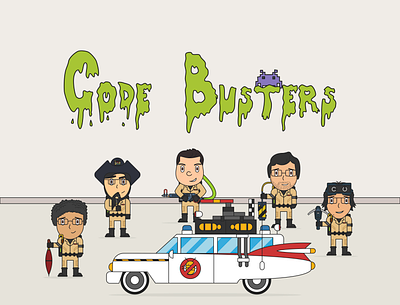 Code Busters bug codebusters ecto1 ghostbusters illustration letra letter
