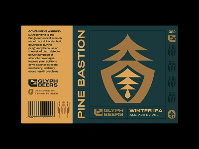 Glyph beer 22 alpine arbor beer beer label crest defense forest fortress heraldic heraldry icon label design logo medieval packaging pine pine trees shield symbol winter