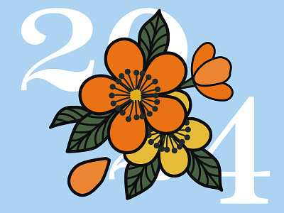 Welcome to 2024 blossom design flower graphic design illustration illustrator new year orange vector