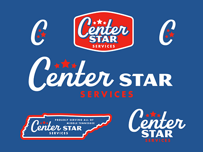 Center Star Services - Branding Package blue branding graphic design lettering logo red tennessee trades typ typography vector white