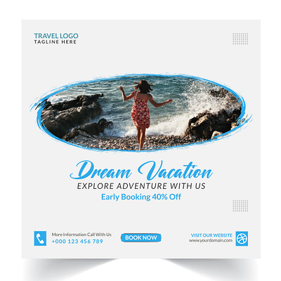 Dream Vacation Social Media Post Design banner branding graphic design logo tour and torism travel banner