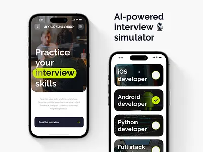 MyVirtualPeer: Job interview simulator ai app artificial intelligence design interview interview ai interview simulator interviewai ios app ios app design job interview job interview practice mobile app mobile app design mobile design practice interview ui ux design