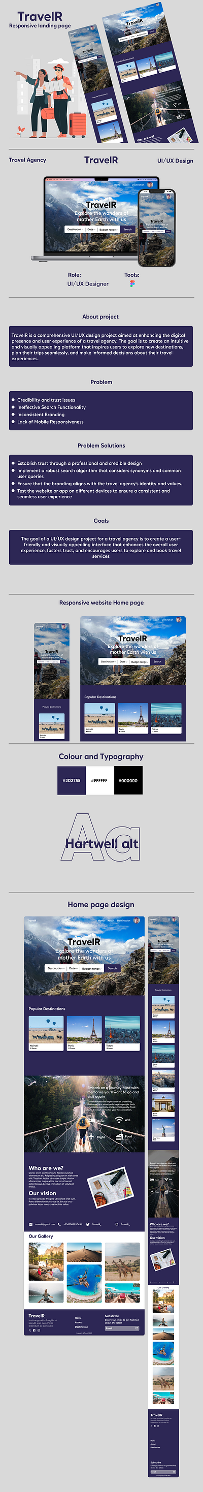 TravelR Responsive Landing page desktop design landing page mobile design prototyping responsive design travel agency typography ui uiux wireframing