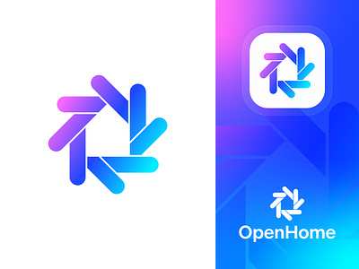 OpenHome abstract ai artificial intelligence colorful creative geometric gradient home house icon logo mark moden icon modern logo open home open house professional symbol