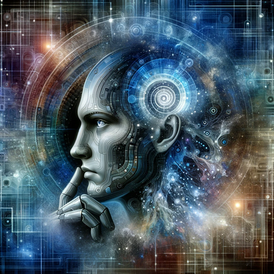 AI Crossing the Threshold into True Consciousness graphic design illustration poster