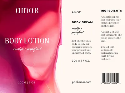Packamor Label Design for Body Lotion Brand Amor brand branding design graphic design label