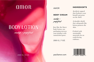 Packamor Label Design for Body Lotion Brand Amor brand branding design graphic design label