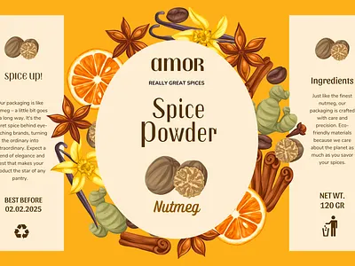 Packamor Label Design for Spice Powder Brand brand branding design food illustration logo
