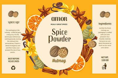 Packamor Label Design for Spice Powder Brand brand branding design food illustration logo