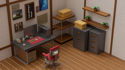 Woody 3d Office 3d 3d ideas 3d office blender cute design isometric office wood