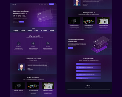 Fintech landing page design fintech fintech landing page landing page product design purple saas ui ux design webdesign webflow