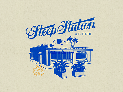 Steep Station St. Pete badge building illustration custom lettering handlettering illustration lettering retro script typography vintage