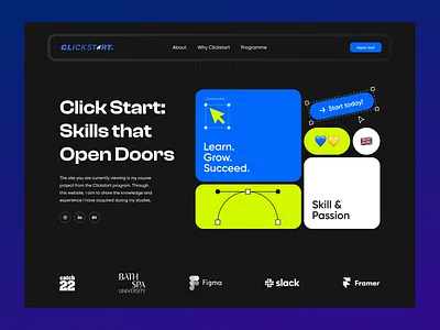 Click Start: Landing page Desktop & Mobile Responsive abstract clean colorful concept dark theme design design system digital edtech education illustration interaction minimalistic training ui ui design ux design vector web design website