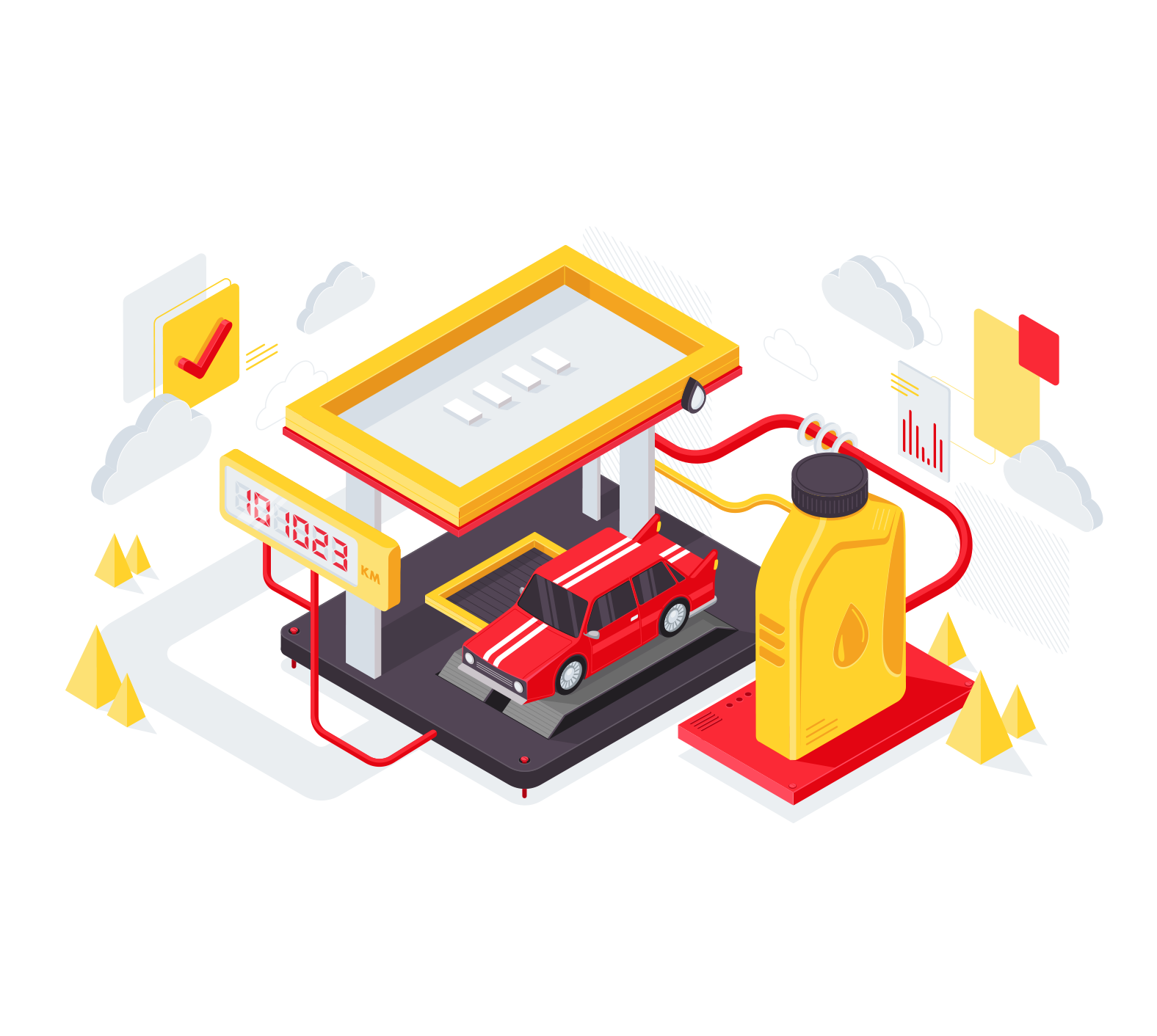 Shell Editorial Illustration abstract adobe illustrator cars editorial flat gas station illustration illustrator isometric oil vector vector illustration