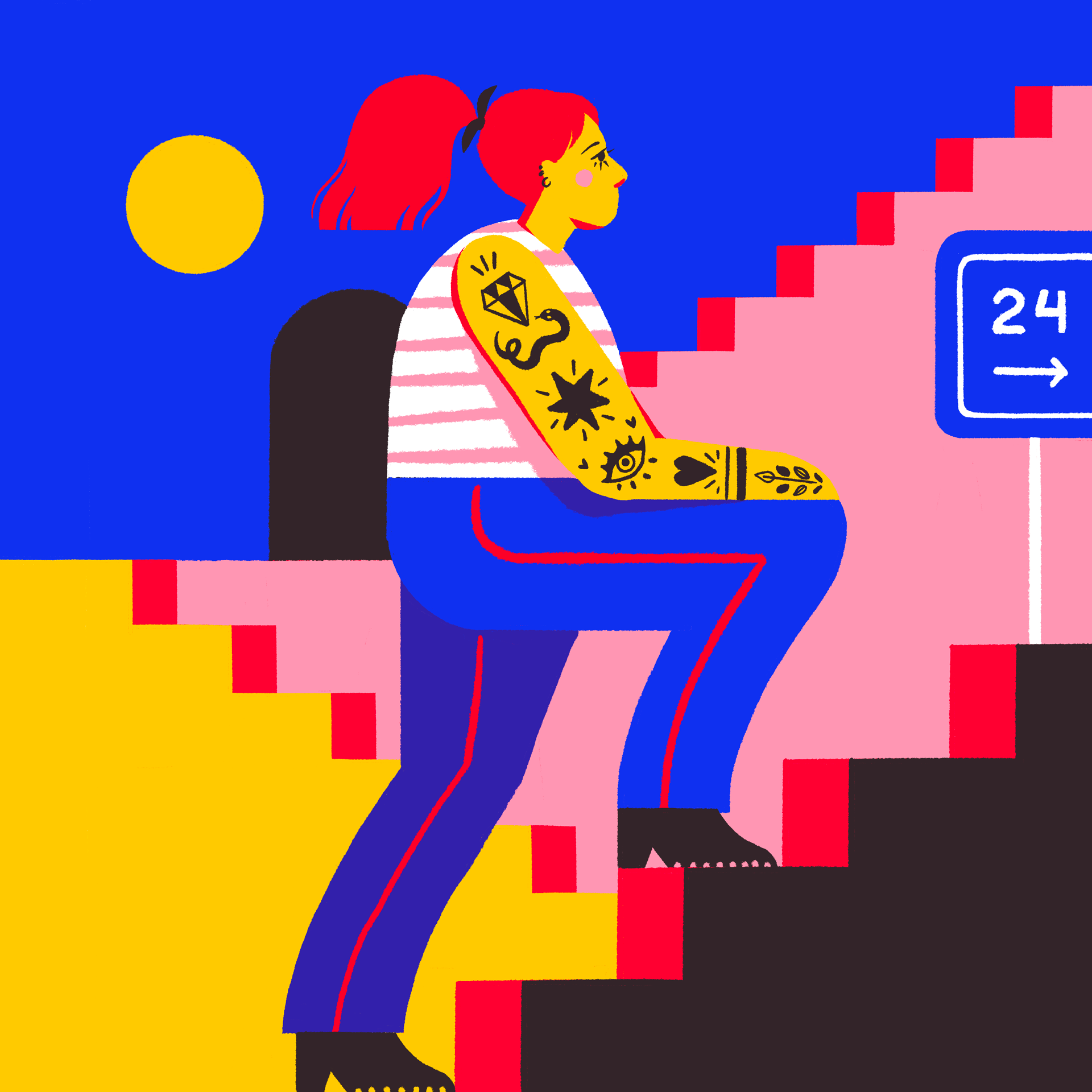 2024 2024 2d illustration abstract character character design conceptual art editorial editorial illustration female flat girl girl power illustration new year procreate stairs surrealism tattoo texture woman