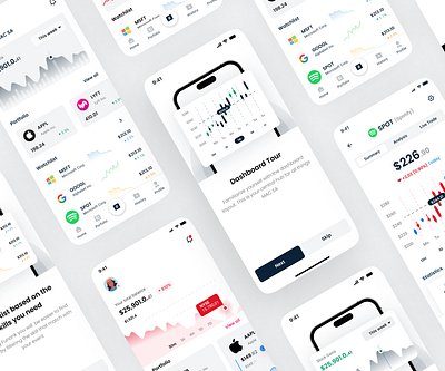 Stock Market Application clean finnance minimal mobile ui