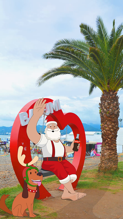 Santa Claus in Batumi, Georgia animation character christmas mixed media motion graphics new year palms santa claus