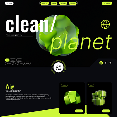 Website for a waste recycling startup 3d 3d graphich animation design graphic design motion graphics recycles ui ux web webdesign website