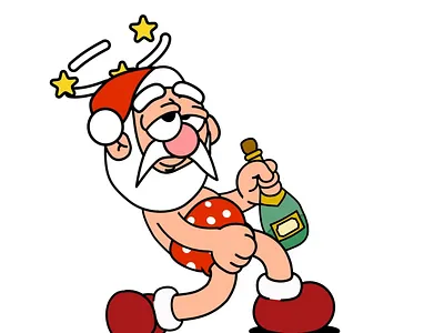 Santa Hangover walkcycle animation cartoon character christmas dizzy drunk hangover illustration motion graphics newyear santa claus vector