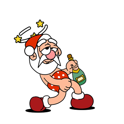 Santa Hangover walkcycle animation cartoon character christmas dizzy drunk hangover illustration motion graphics newyear santa claus vector