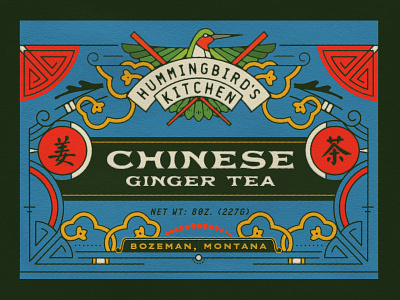 Chinese Ginger Tea Label bozeman chinese chopsticks ginger tea hummingbird label label design logo tea label