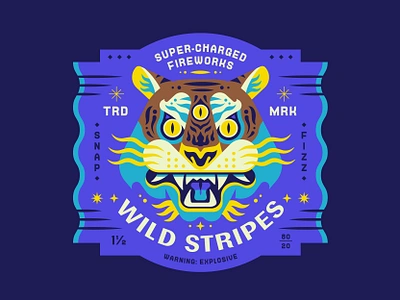 Wild Stripes 🐯🎆 animal badge fireworks holiday illustration mascot tiger