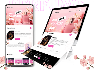 Perfume website branding design graphic design illustration image laptop logo mobile perfume photoshop pink responsive web design ui vector website