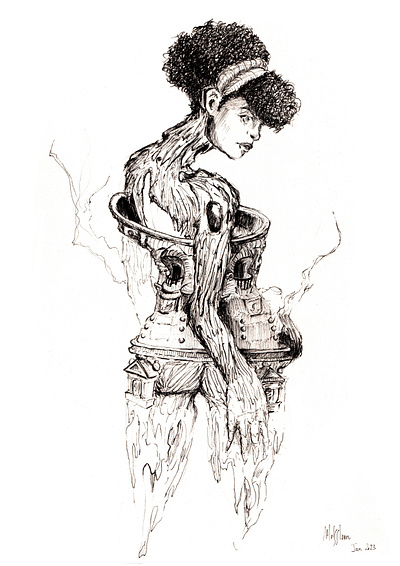 Drawings black and white dark fantasy editorial fantastic illustration pen and ink traditonal art