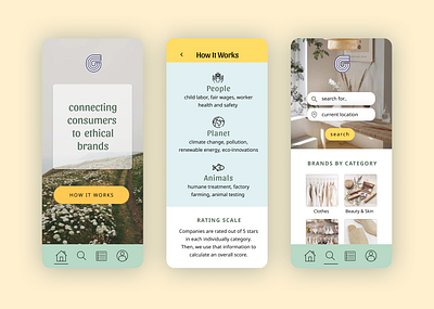 Mobile App Design - Connecting Consumers to Ethical Brands branding mobile app design ui ux