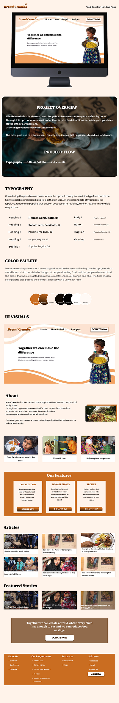 Bread Crumbs - Food donation app Landing Page - UX/UI Case Study casestudy design figma fooddonationapp landingpage ui ux