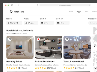 Hotel Booking Website booking booking app booking website cards design filter hotel hotel booking hotel website maps product design rating search search page ui ui design uiux web app web design website