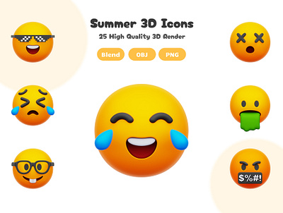 Emoji 3D Icons Set 3d 3d artwork 3d icon 3d illustration 3d render blender blender 3d branding cartoon design element emoji illustration logo rendering ui
