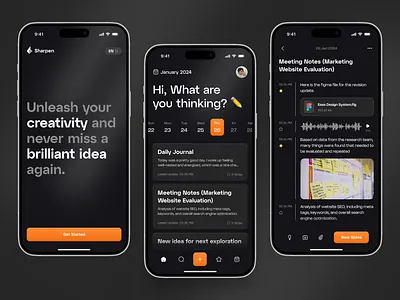 Sharpen - Personal notes to journaling Mobile App clean design journal journaling journaling mobile app mobile mobile app mobile design notes notes mobile app responsive design ui ui design ux