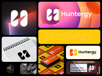 Huntergy Energy logo design, brand identity, branding, logotype bolt brand identity comapny logo creative logo custom logo electric energy energy logo letter mark monogram logo design logo designer logo inspirations logotype minimalist logo monogram power print tech company typography vector