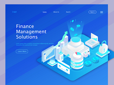 Finance Management Isometric UI illustration coins credit card finance hero image home page illustration illustration isometric landing page management solutions ui ui elements ui graphics ui image uiux vector website graphics