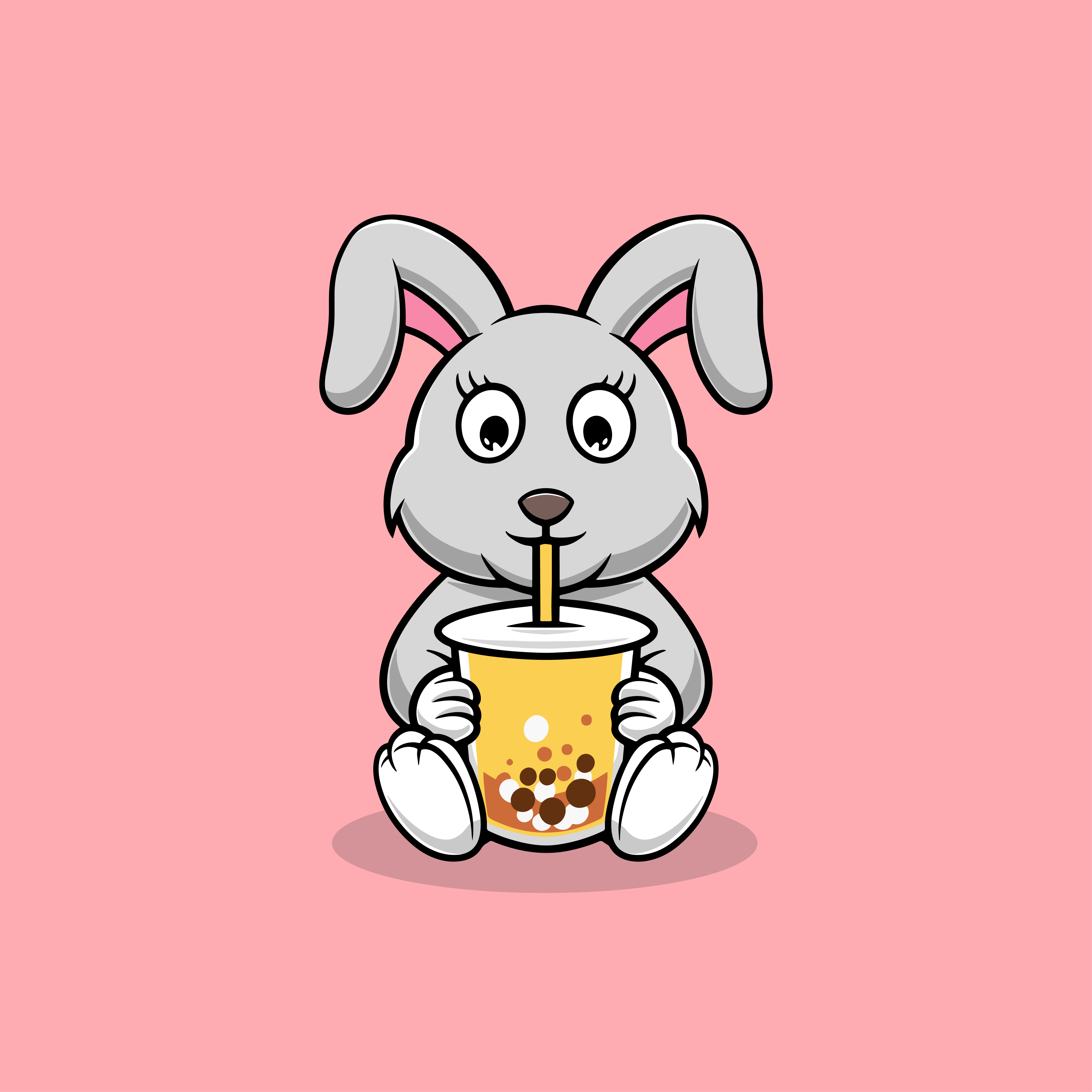 Cute rabbit drinking boba cartoon illustration ice