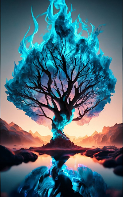 Blue flame aking shape of tree ai image graphic design image ediing