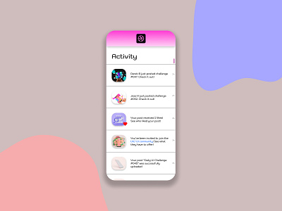 Daily UI Challenge #047 Activity Feed 3d activity adobe animation branding daily 100 daily challenge daily ui dribble feed figma graphic design illustrator iphone likes logo motion graphics pictures social ui