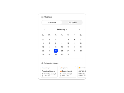 Schedule Date Component - Ease App app calendar clean component design design system figma grid icon landing page light meetings minimalist modal schedule time ui ui design ui kit widget