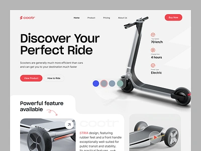 Cootr: Unique and Advanced Features Electric Scooter Website UI booking design ebike escooter kickscooter landing page mobile app orbix studio product design web design