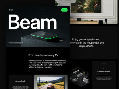 Beam - Homepage beam device entertainment hdmi interface landing landing page marketing mersive page tv ui ux web web design website