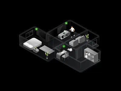 Beam - Illustration 3d apartment computers connection design device devices floor flow hdmi house illustration interface isometric plan ui ux