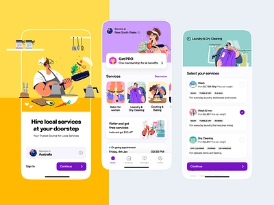 On-demand Service Mobile App app book appointment branding clean cleaning service illustration laundry mobile on demand app order product design repair service tracking ui ux