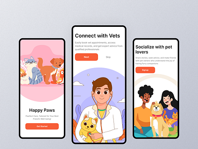 Happy Paws - Pet Care App - Splash & Onboarding Screens design ui uidesign ux ux design