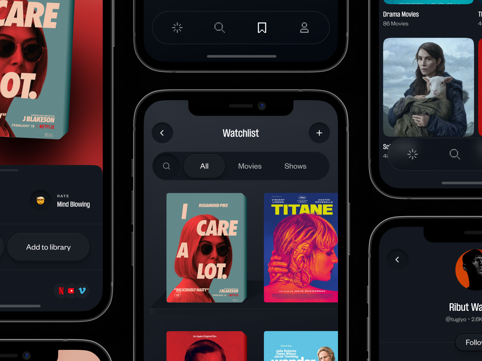 Movie Library App app dark design hulu library minimal mobile movie movie library movies app netflix series show ui ux