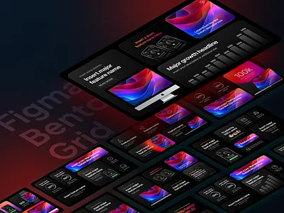 Bento Grid Template for Figma apple bento bento grid clean clean slides dark figma figma template gradient keynote masonry mesh gradient mockup pitch deck powerpoint presentation presentation design presentations slides template
