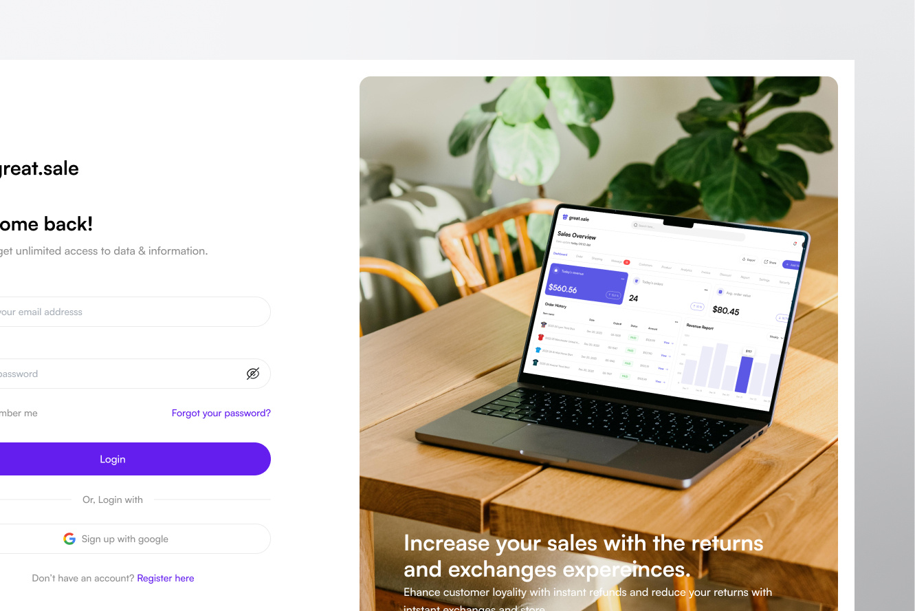great.sale - SaaS Sales Login Page clean design login login page login pages login screen onboarding onboarding screen saas saas design sign in splash screen ui ui design uiuxdesign ux website