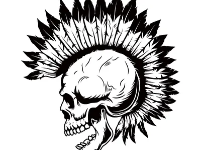 Skull with mohawk halloween logo mohawk native american skull spooky tshirt vectorart